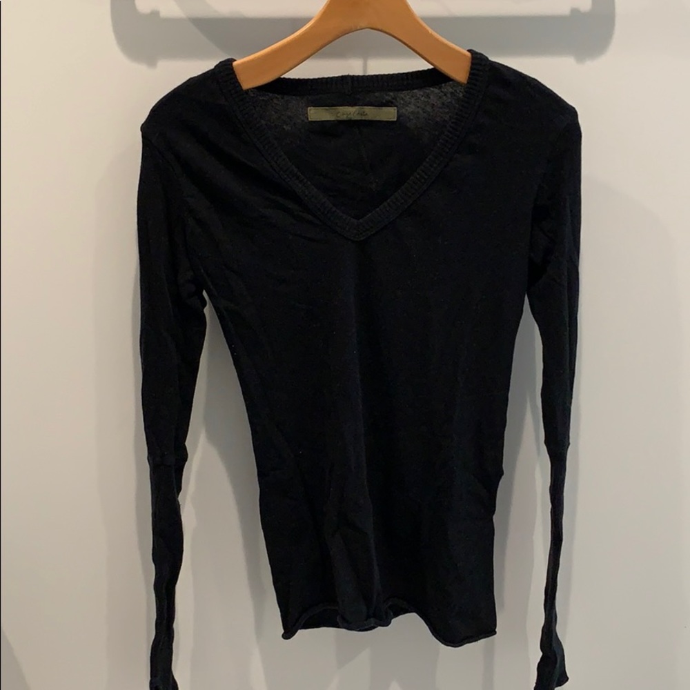 Enza Costa Cashmere Cotton cuffed V Neck Top